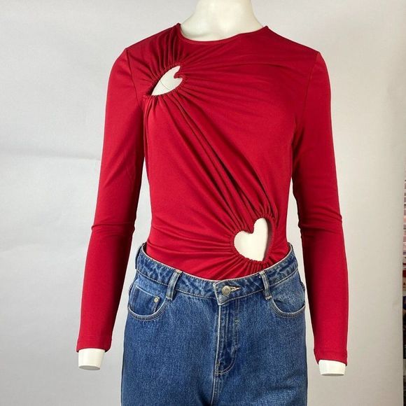 ZARA CUT OUT FITTED BODYSUIT TOP HEARTS - Picture 3 of 14